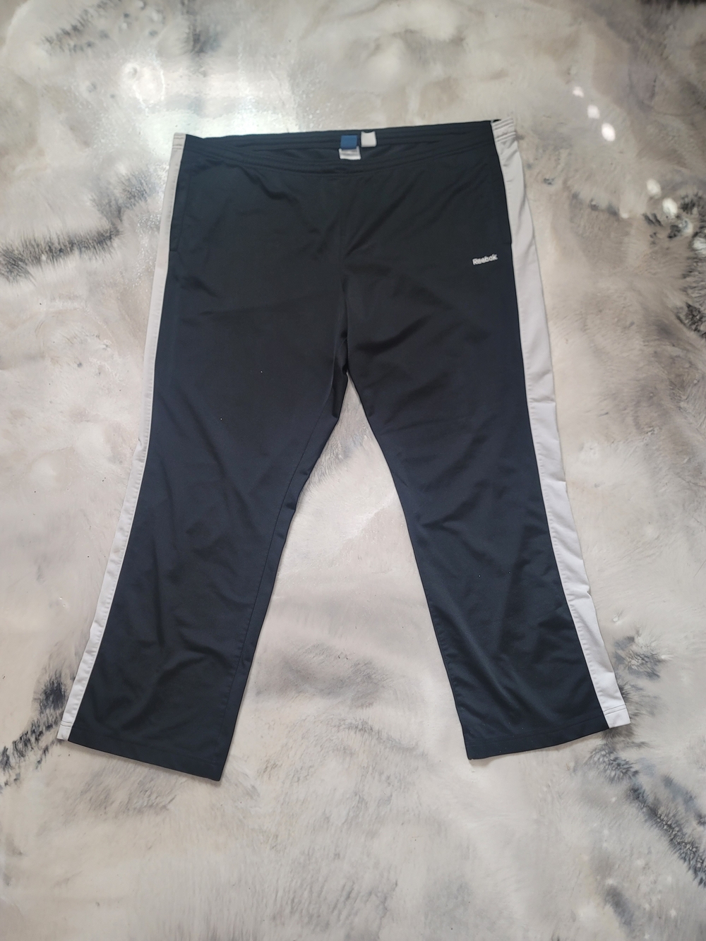Reebok Men's Black Track Pants with White Side Stripes